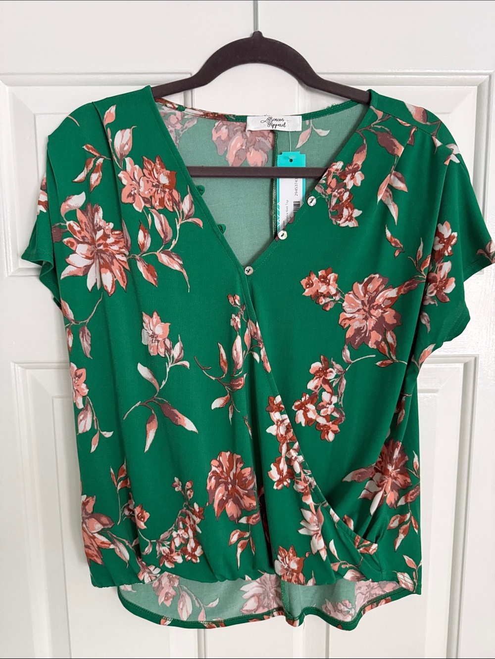 Avenue Green Floral V-Neck Surplice Blouse